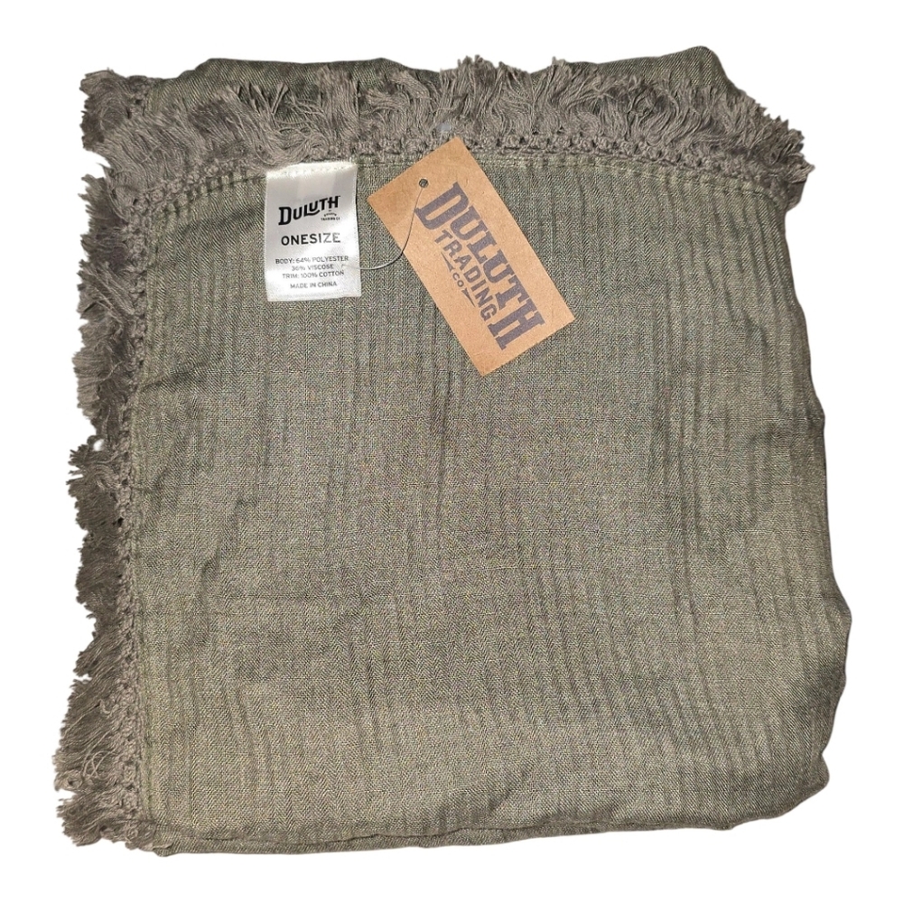 Duluth Olive Green Fringed Crinkle Scarf OS - Picture 2 of 4